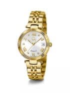 GUESS Quartz Day/Date White Round Womens Watch Z01004L1Mf (Gold)