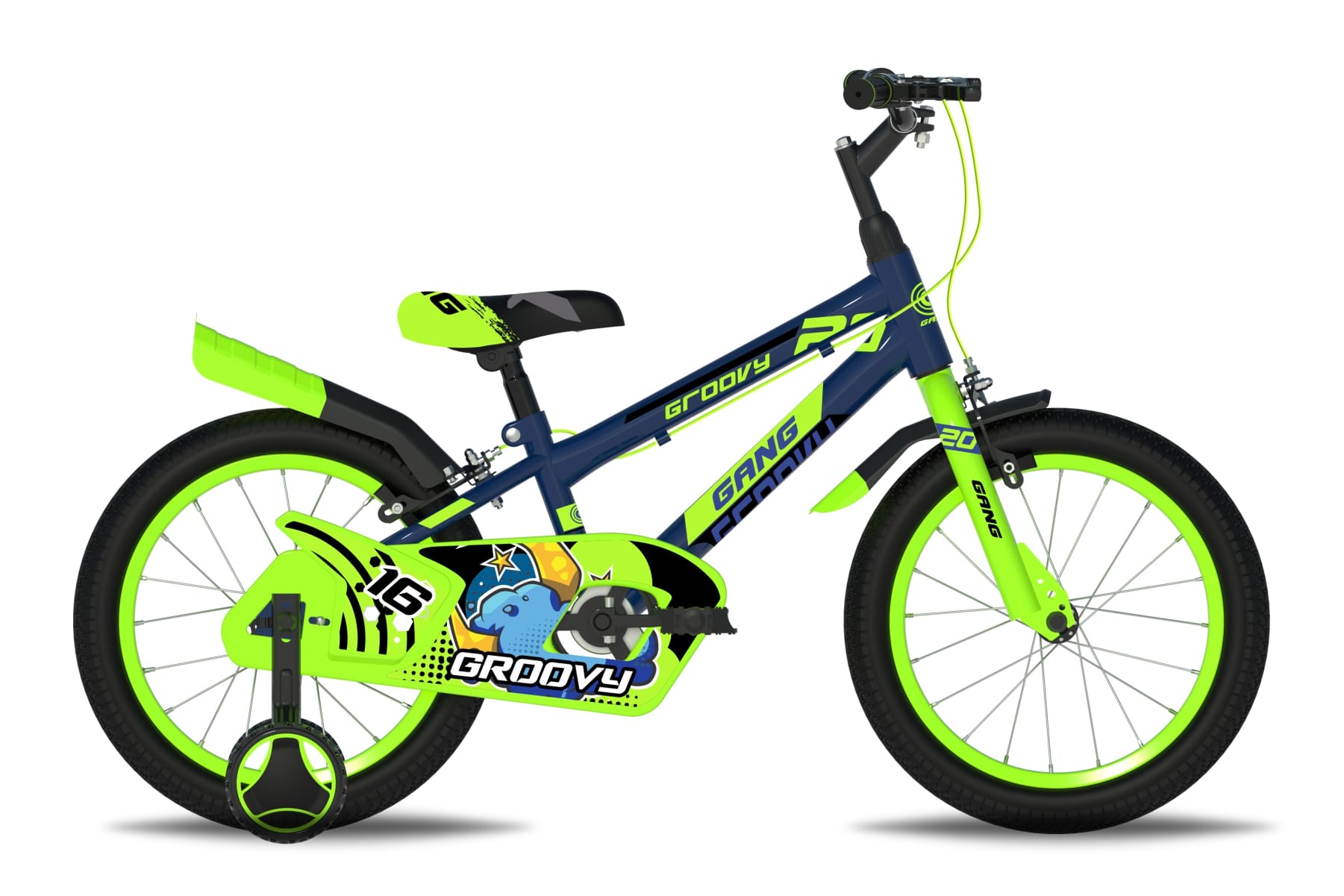 GANG GROOVY 16T Frame 8 inch Single Speed Kids Bike with Support Wheel Chain Cover Blue Green