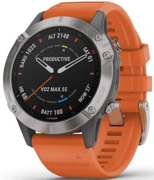 Garmin Fenix 6 1.3 inch Titanium Gray Silicone Case Orange Strap Smart Watch 010 02158 55