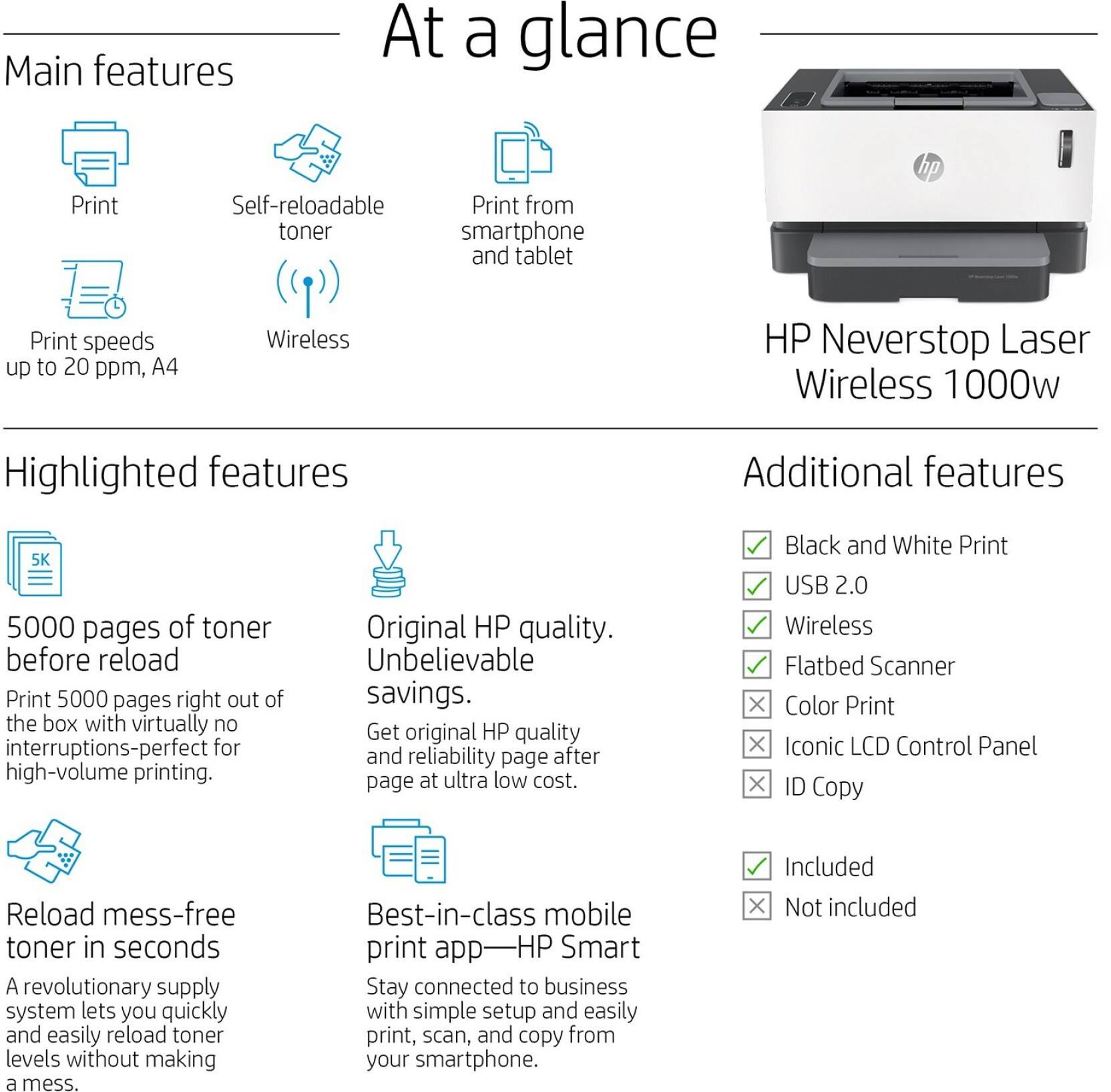 Hp Single Function Printer White And Grey Neverstop Laser 1000w On Emi Bajaj Mall 7724