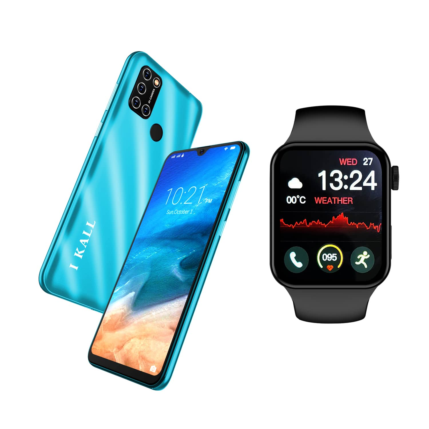 I Kall K525 6.26 Inch Display waterdrop screen SmartPhone AquaI KALL W1 Smart Watch 1.82 Inch Display with SPO2 Blood Oxygen Monitoring Black Pack of 2 on EMI Bajaj Mall