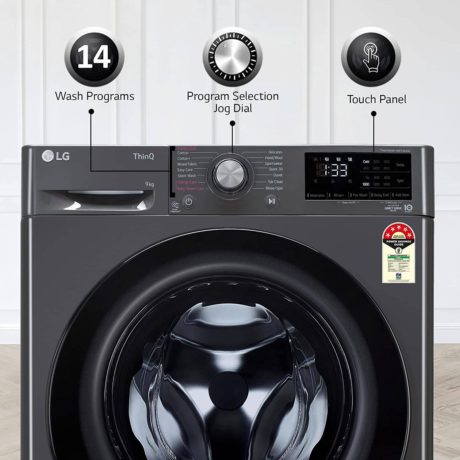 LG 9 Kg Fully Automatic Front Load Washing Machine Black FHV1409Z4M