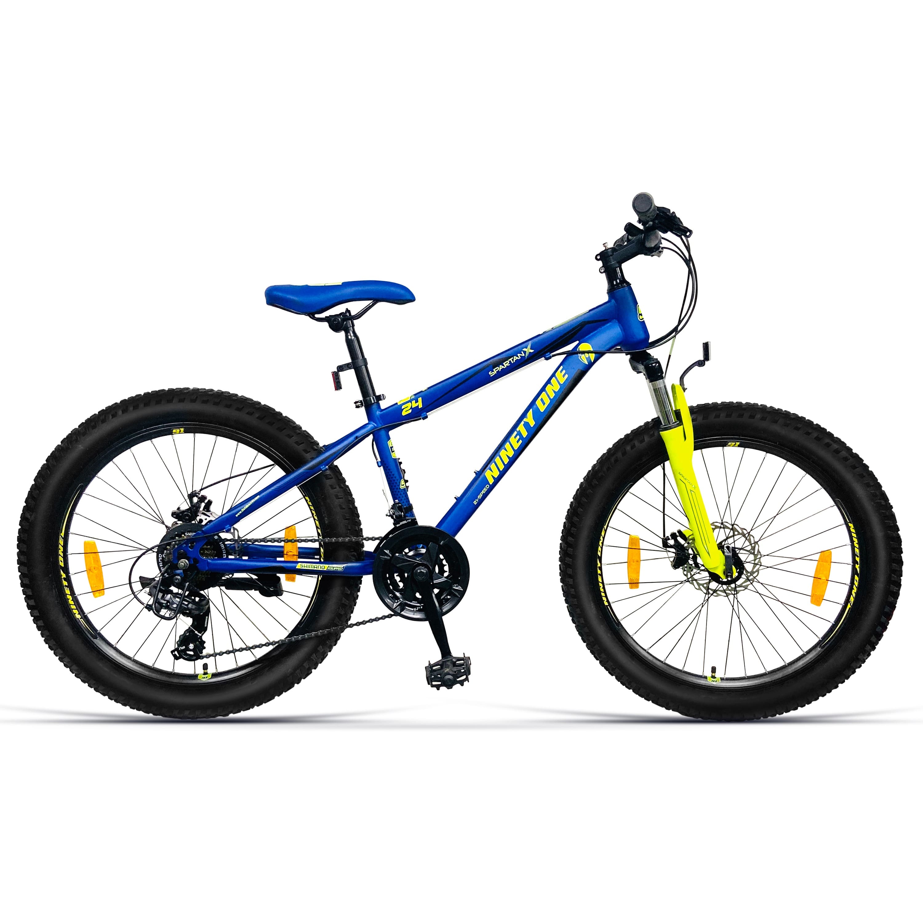 Ninety One SpartanX 24T 21 Hybrid Bicycle Blue Yellow on EMI