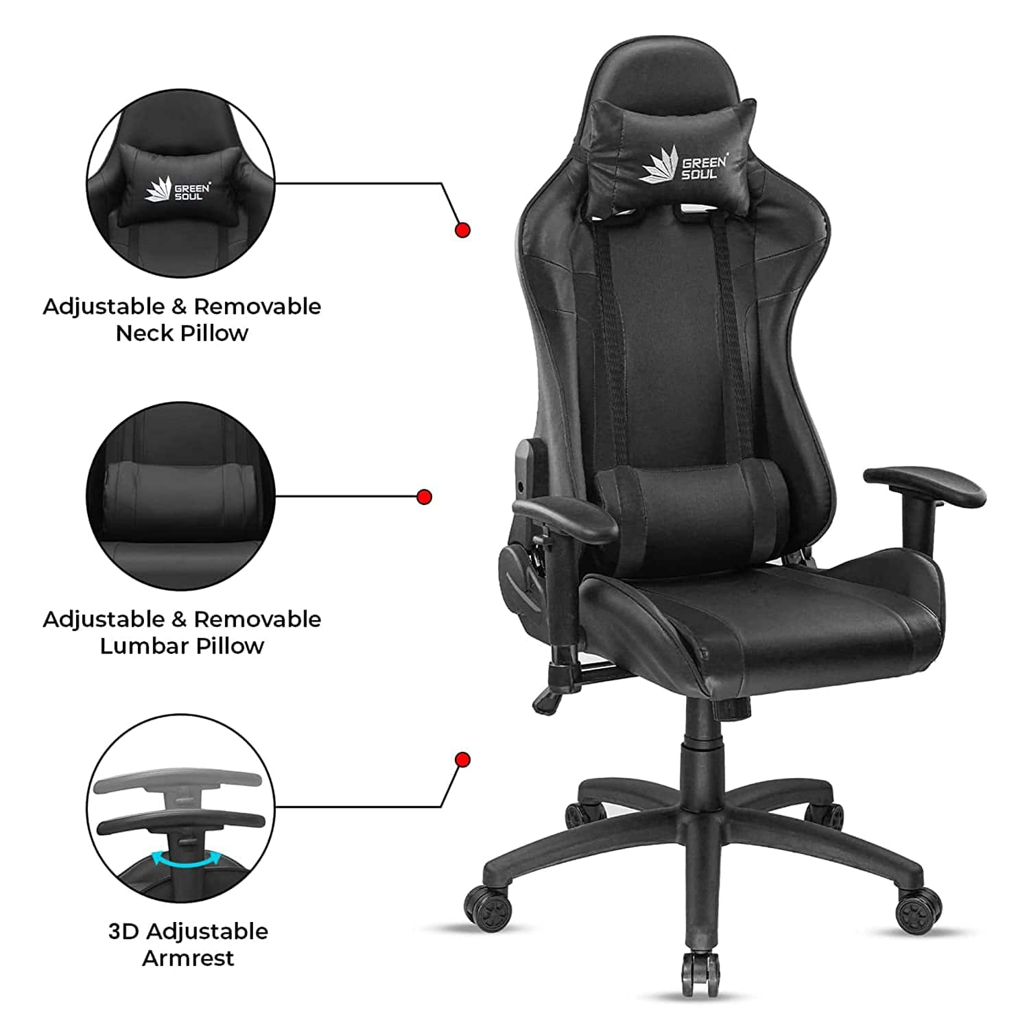 Green Soul Raptor Racing Edition Ergonomic Gaming Chair with Premium PU ...