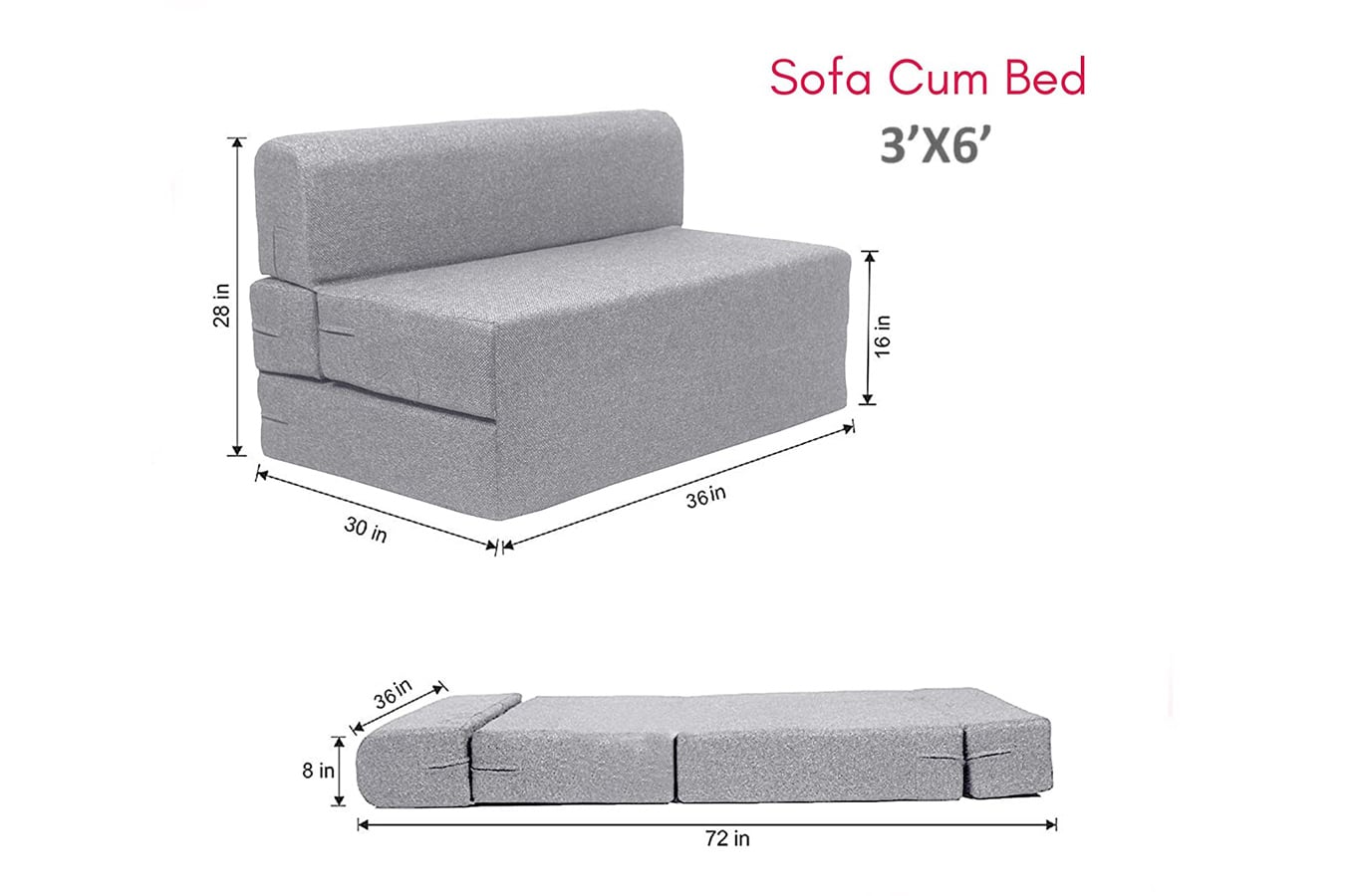 Springtek Folding Sofa Cum Bed- Jute Fabric - 3 X 6 Feet Single,Grey on ...