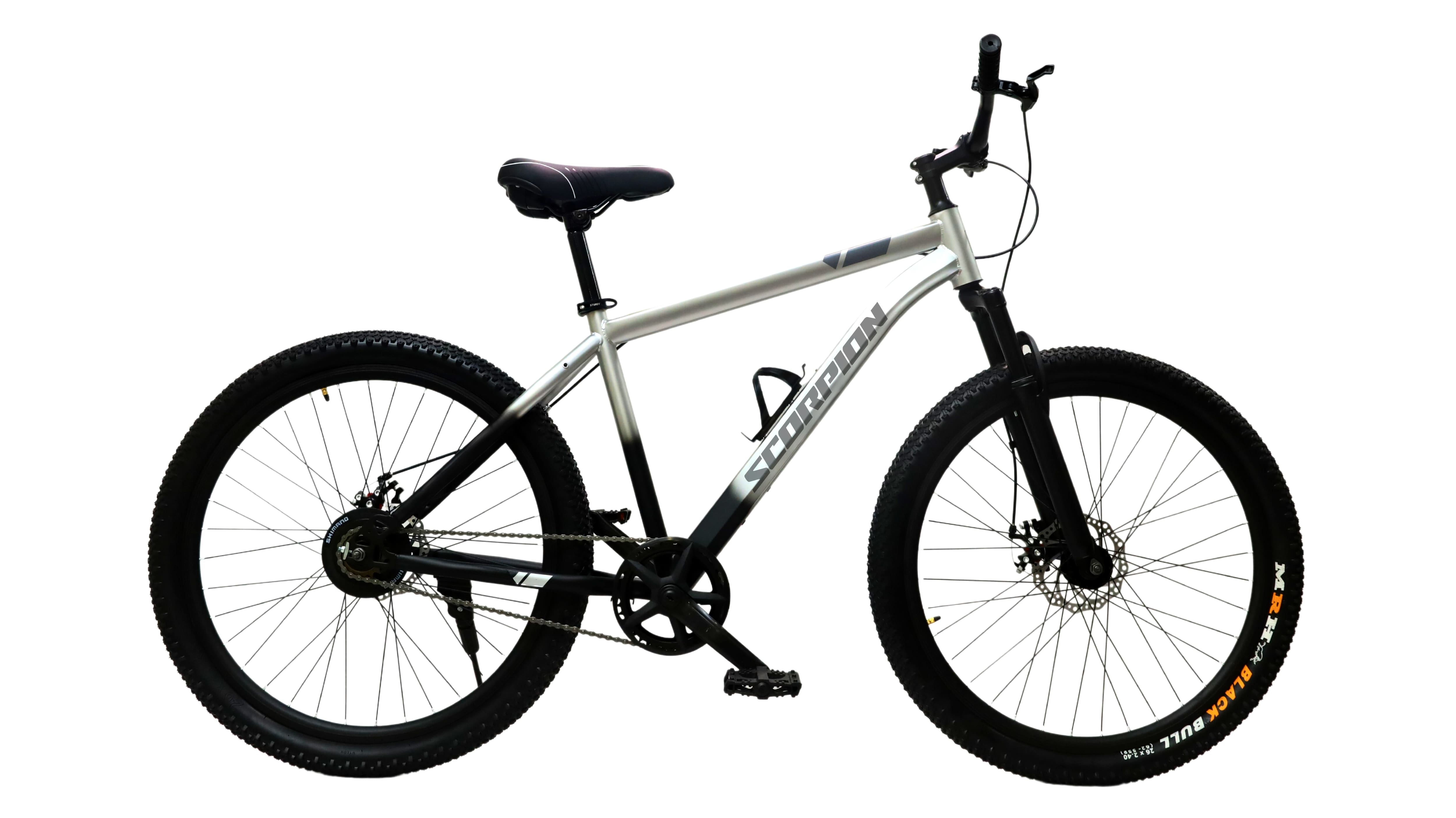 Scorpion 27.5T Mountain Single Speed Cycle Dual Disc Brakes And Single Suspension Frame Size 18 Inch For Unisex Black Silver on EMI Bajaj Mall