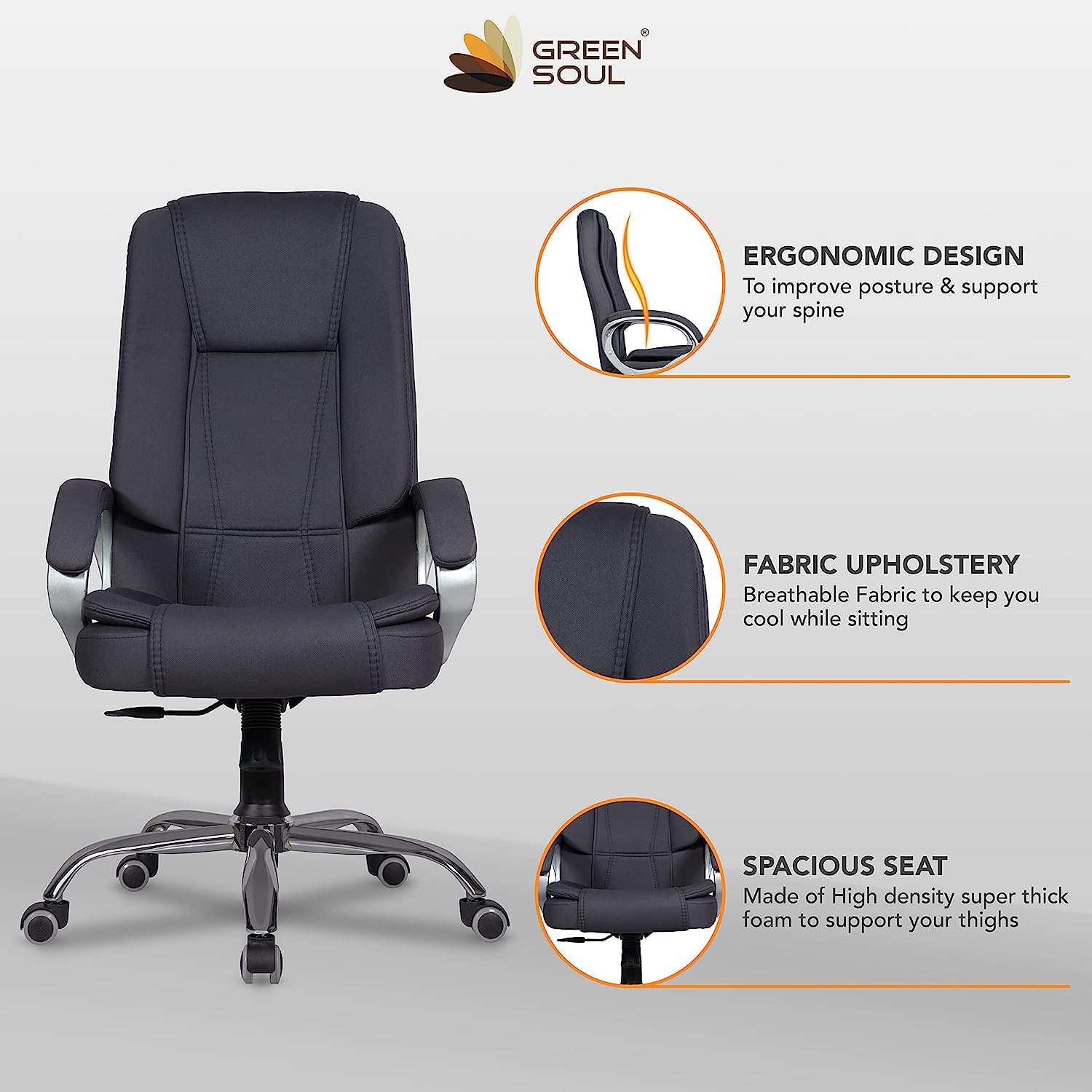 Green Soul Vienna Premium Fabric Office Chair, High Back Ergonomic Home ...